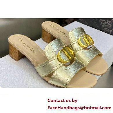 Dior Heel 4.5cm Or 30 Montaigne Slides in Calfskin Metallic Gold 2023