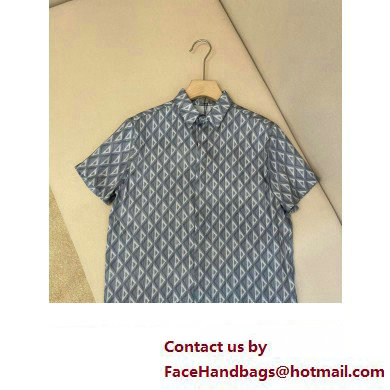Dior men's GRAY SILK TWILL CD Diamond Short-Sleeved Shirt 2023