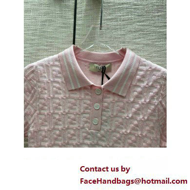 FENDI EMBOSSED KNIT POLO PINK 2023