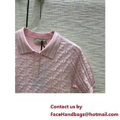 FENDI EMBOSSED KNIT POLO PINK 2023
