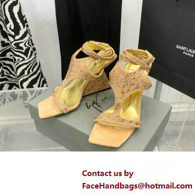 Giuseppe Zanotti Heel 8.5cm Tutankamon Crystal suede sandals Beige 2023 - Click Image to Close
