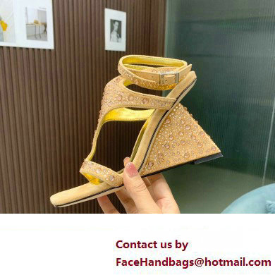 Giuseppe Zanotti Heel 8.5cm Tutankamon Crystal suede sandals Beige 2023
