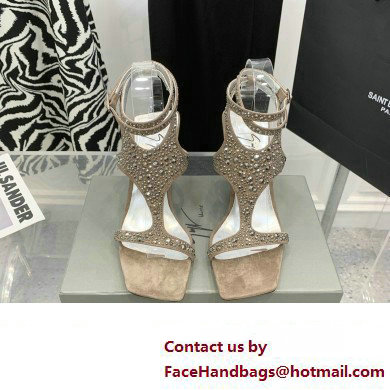 Giuseppe Zanotti Heel 8.5cm Tutankamon Crystal suede sandals Nude 2023 - Click Image to Close