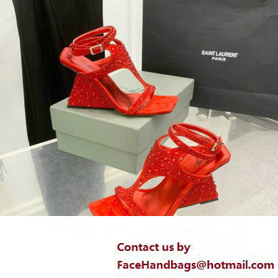 Giuseppe Zanotti Heel 8.5cm Tutankamon Crystal suede sandals Red 2023 - Click Image to Close