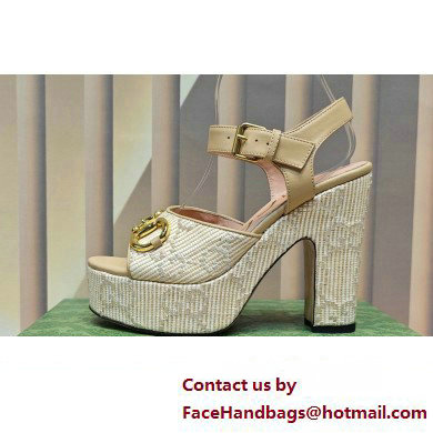 Gucci Heel 12cm Platform 3.5cm Horsebit sandals 745955 Apricot 2023 Gucci Heel 12cm Platform 3.5cm Horsebit sandals 745955 Apricot 2023