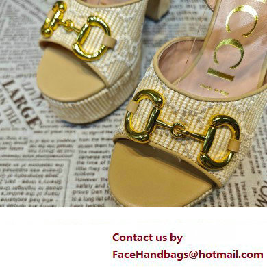Gucci Heel 12cm Platform 3.5cm Horsebit sandals 745955 Apricot 2023