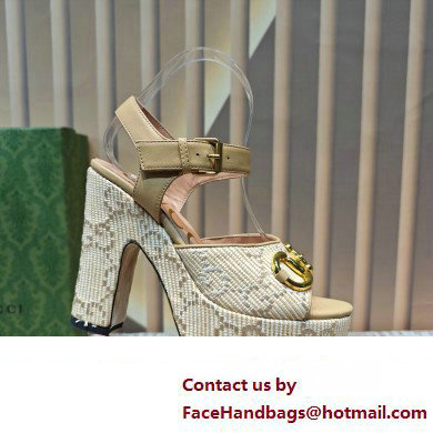 Gucci Heel 12cm Platform 3.5cm Horsebit sandals 745955 Apricot 2023