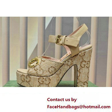 Gucci Heel 12cm Platform 3.5cm Horsebit sandals 745955 Beige 2023 Gucci Heel 12cm Platform 3.5cm Horsebit sandals 745955 Beige 2023
