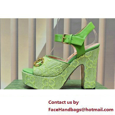 Gucci Heel 12cm Platform 3.5cm Horsebit sandals 745955 Green 2023 Gucci Heel 12cm Platform 3.5cm Horsebit sandals 745955 Green 2023