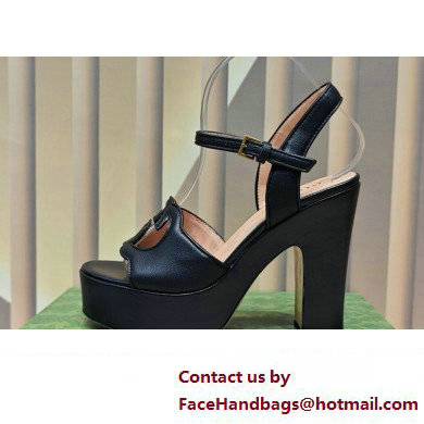 Gucci Heel 12cm Platform 3.5cm Interlocking G sandals 730022 Black 01 2023