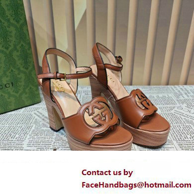 Gucci Heel 12cm Platform 3.5cm Interlocking G sandals 730022 Brown 2023
