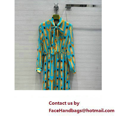 Gucci Lipstick and tool print silk dress 2023