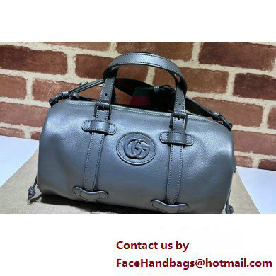 Gucci leather Small duffle bag with tonal Double G 725701 Gray 2023