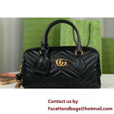 Gucci matelasse chevron leather GG Marmont small top handle bag 746319 Black 2023