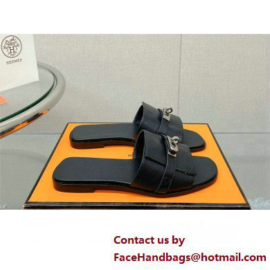 Hermes Giulia FLAT sandal in calfskin black 2023