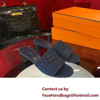 Hermes heel 5CM Gaelle sandal in denim bleu brut / marine 2023