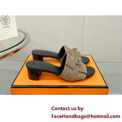 Hermes heel 5CM Giulia sandal in calfskin SUEDE GRAY 2023