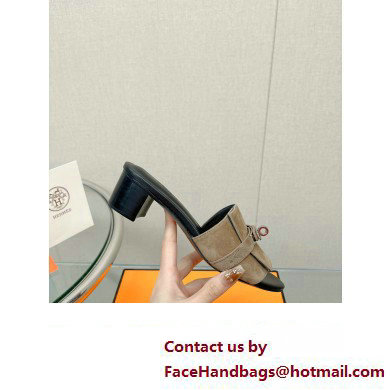 Hermes heel 5CM Giulia sandal in calfskin SUEDE GRAY 2023