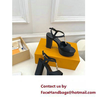 Louis Vuitton Heel 11cm Platform 4cm Sandals Satin Black with LV Initials chain 2023