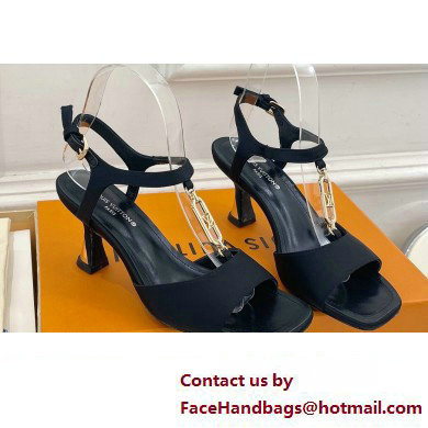 Louis Vuitton Heel 6.5cm Sparkle Sandals Satin Black with LV Initials chain 2023