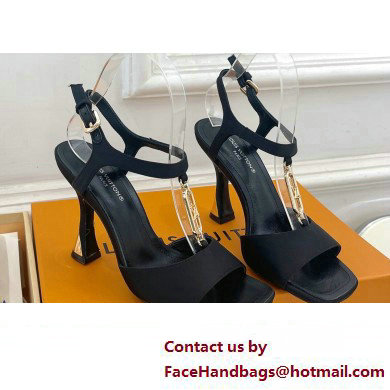 Louis Vuitton Heel 9.5cm Sparkle Sandals Satin Black with LV Initials chain 2023