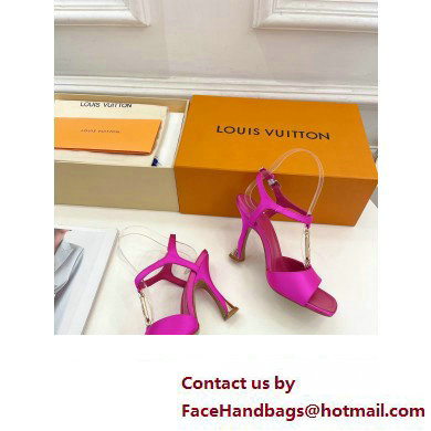 Louis Vuitton Heel 9.5cm Sparkle Sandals Satin Fuchsia with LV Initials chain 2023