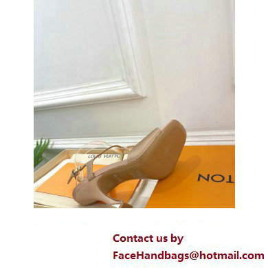 Louis Vuitton Heel 9.5cm Sparkle Sandals Satin Nude with LV Initials chain 2023
