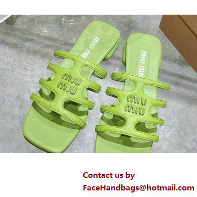 Miu Miu Leather sandals Green with metal lettering logo 2023 - Click Image to Close