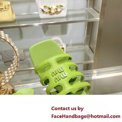Miu Miu Leather sandals Green with metal lettering logo 2023 - Click Image to Close