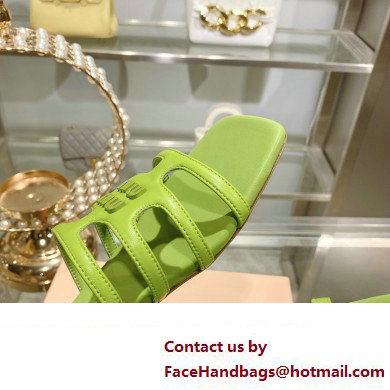 Miu Miu Leather sandals Green with metal lettering logo 2023