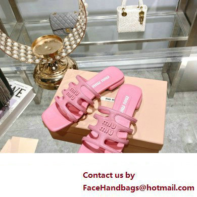 Miu Miu Leather sandals Pink with metal lettering logo 2023