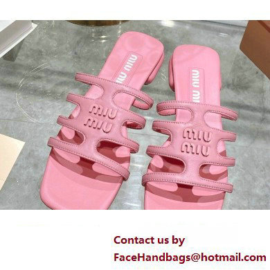 Miu Miu Leather sandals Pink with metal lettering logo 2023 - Click Image to Close