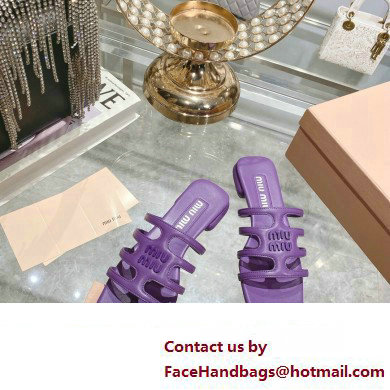 Miu Miu Leather sandals Purple with metal lettering logo 2023 - Click Image to Close