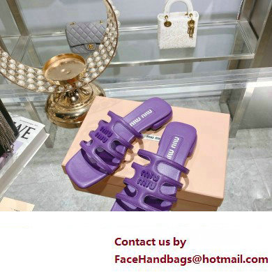 Miu Miu Leather sandals Purple with metal lettering logo 2023