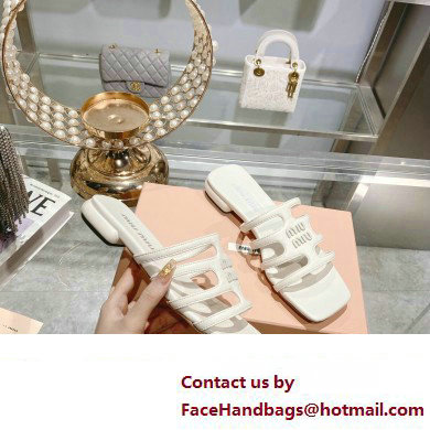Miu Miu Leather sandals White with metal lettering logo 2023 - Click Image to Close
