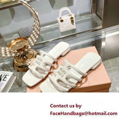Miu Miu Leather sandals White with metal lettering logo 2023 - Click Image to Close
