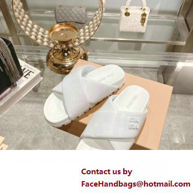 Miu Miu Leather slides White with metal lettering logo 2023 - Click Image to Close
