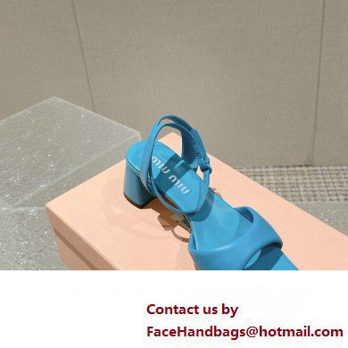 Miu Miu Low Heel Leather sandals Blue 2023 - Click Image to Close