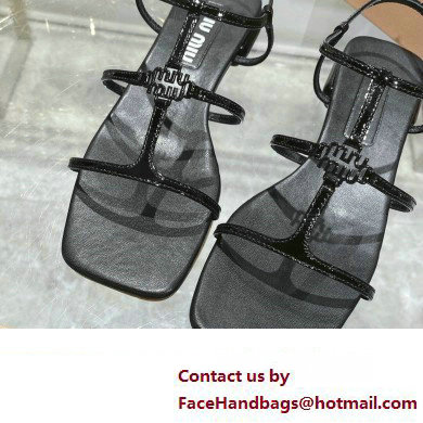 Miu Miu Patent leather sandals Black with metal lettering logo 2023