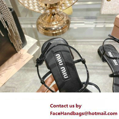 Miu Miu Patent leather sandals Black with metal lettering logo 2023