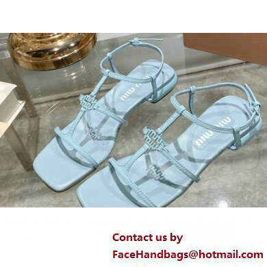 Miu Miu Patent leather sandals Blue with metal lettering logo 2023