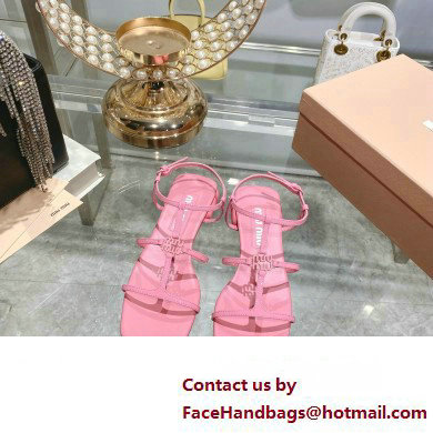 Miu Miu Patent leather sandals Pink with metal lettering logo 2023