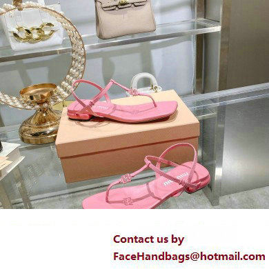 Miu Miu Patent thong sandals Pink with metal lettering logo 2023