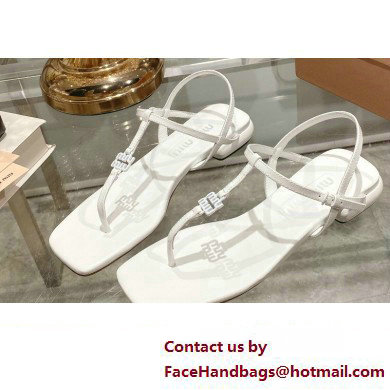 Miu Miu Patent thong sandals White with metal lettering logo 2023