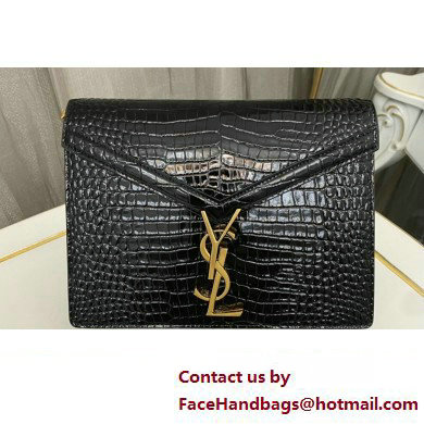 Saint Laurent cassandra medium chain bag in crocodile-embossed shiny leather 532750 Black Saint Laurent cassandra medium chain bag in crocodile-embossed shiny leather 532750 Black