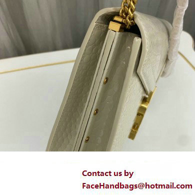 Saint Laurent cassandra medium chain bag in crocodile-embossed shiny leather 532750 White - Click Image to Close