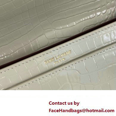 Saint Laurent cassandra medium chain bag in crocodile-embossed shiny leather 532750 White