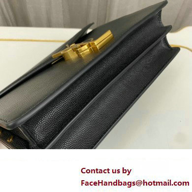Saint Laurent cassandra medium chain bag in grain de poudre embossed leather 532750 Black - Click Image to Close