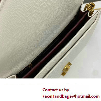 Saint Laurent cassandra medium chain bag in grain de poudre embossed leather 532750 White