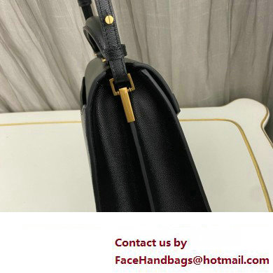 Saint Laurent cassandra medium top handle in grain de poudre embossed leather 623931 Black